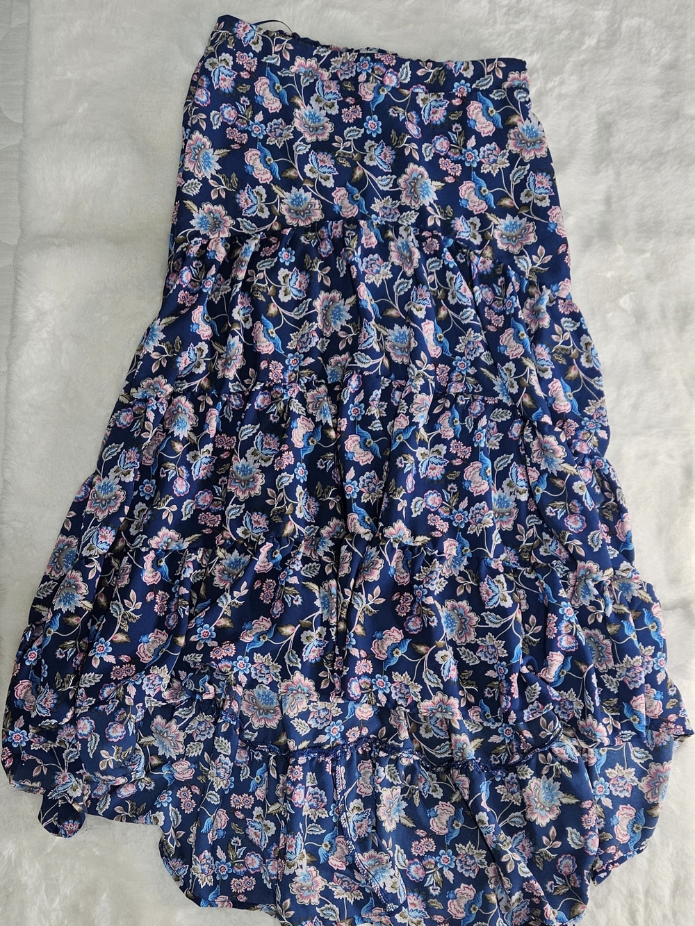 Blue Rain Navy Floral Tiered Maxi Skirt with Pink Accents
